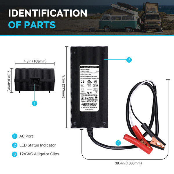 12V 20A AC-DC Chargeur de Batterie Lithium
