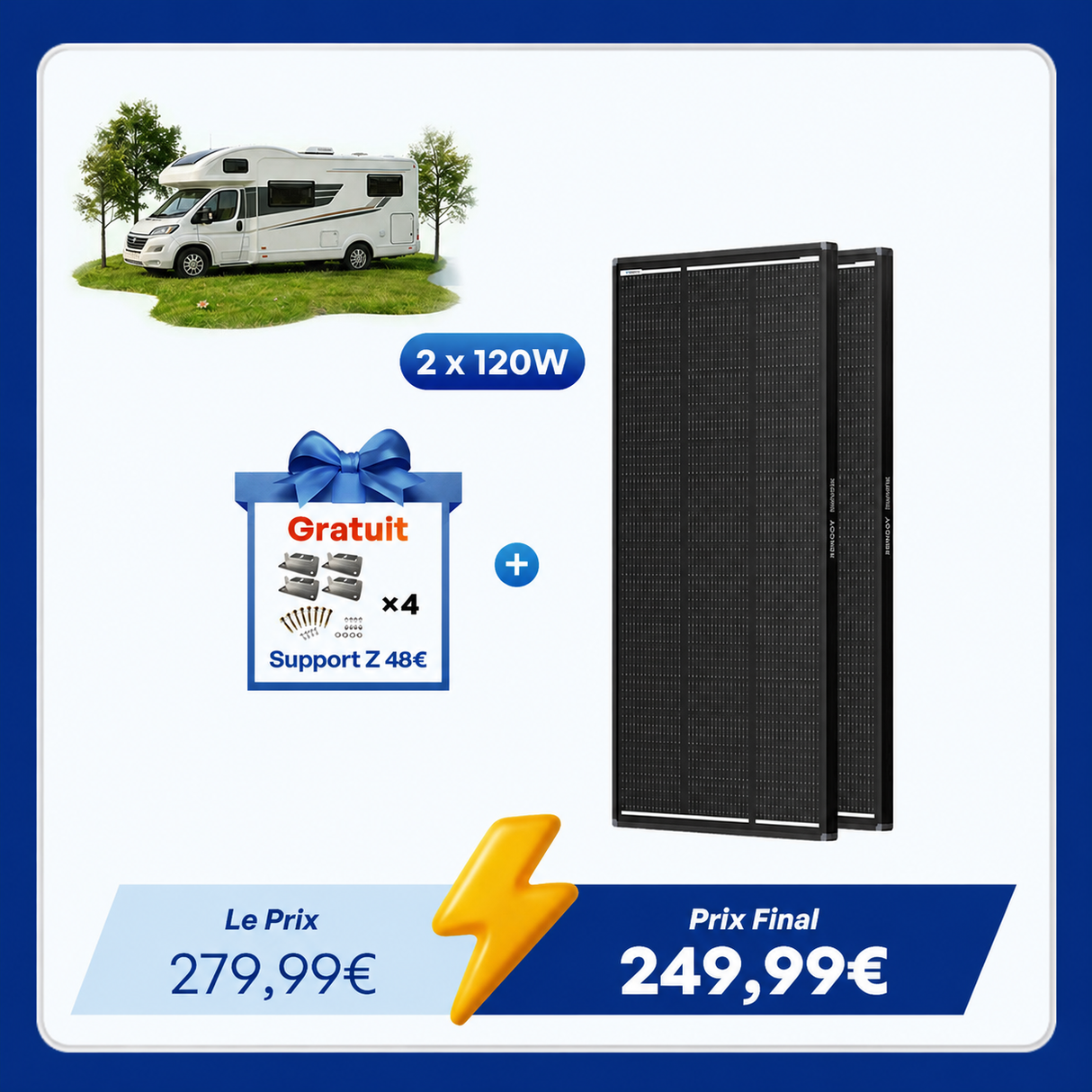 12V 200W ShadowFlux Panneau Solaire Anti-Ombrage pour Camping-Car et Système Hors Réseau
