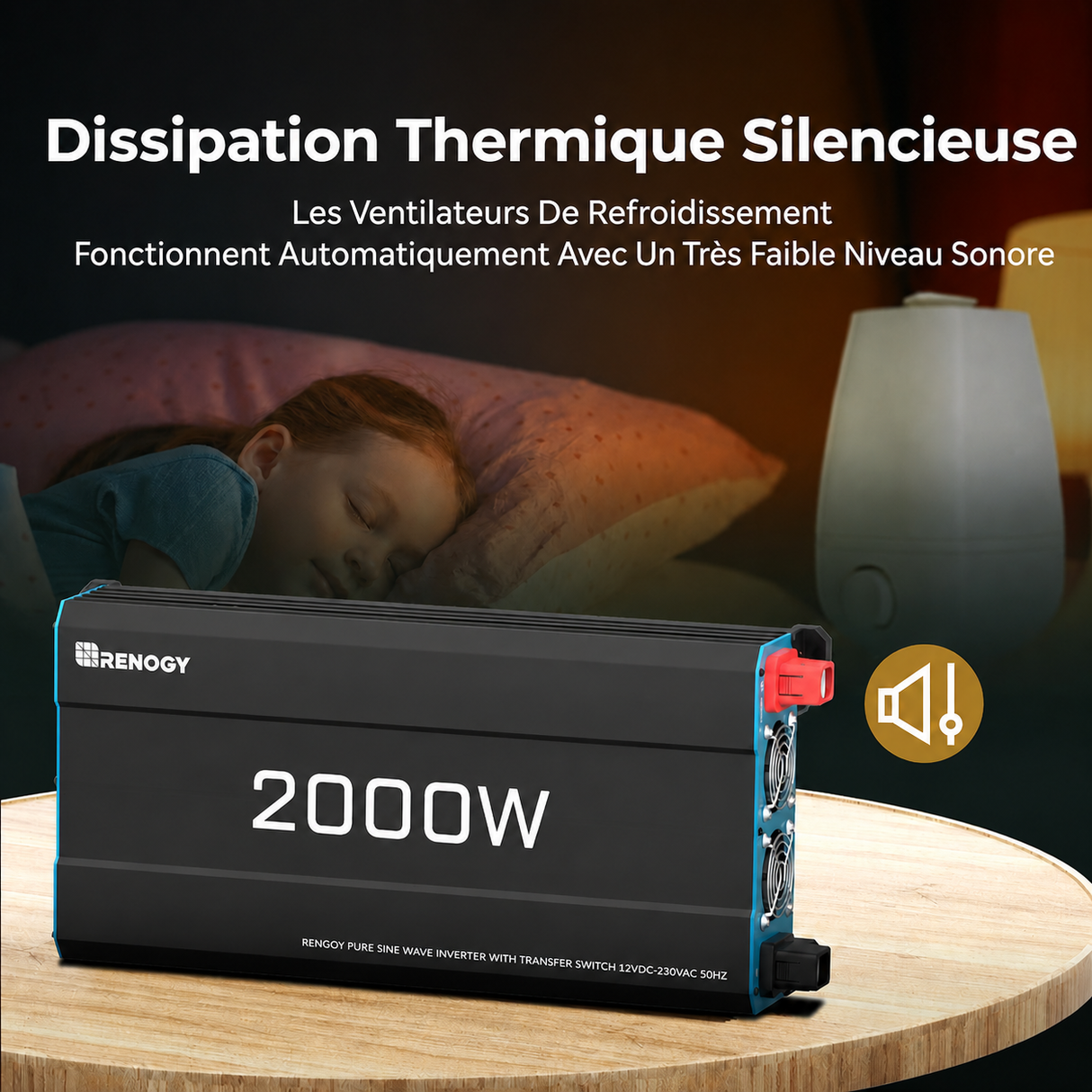 Renogy 12V 2000W Onduleur Solaire à Onde Sinusoïdale Pure DC-AC avec Dissipation Thermique Silencieuse