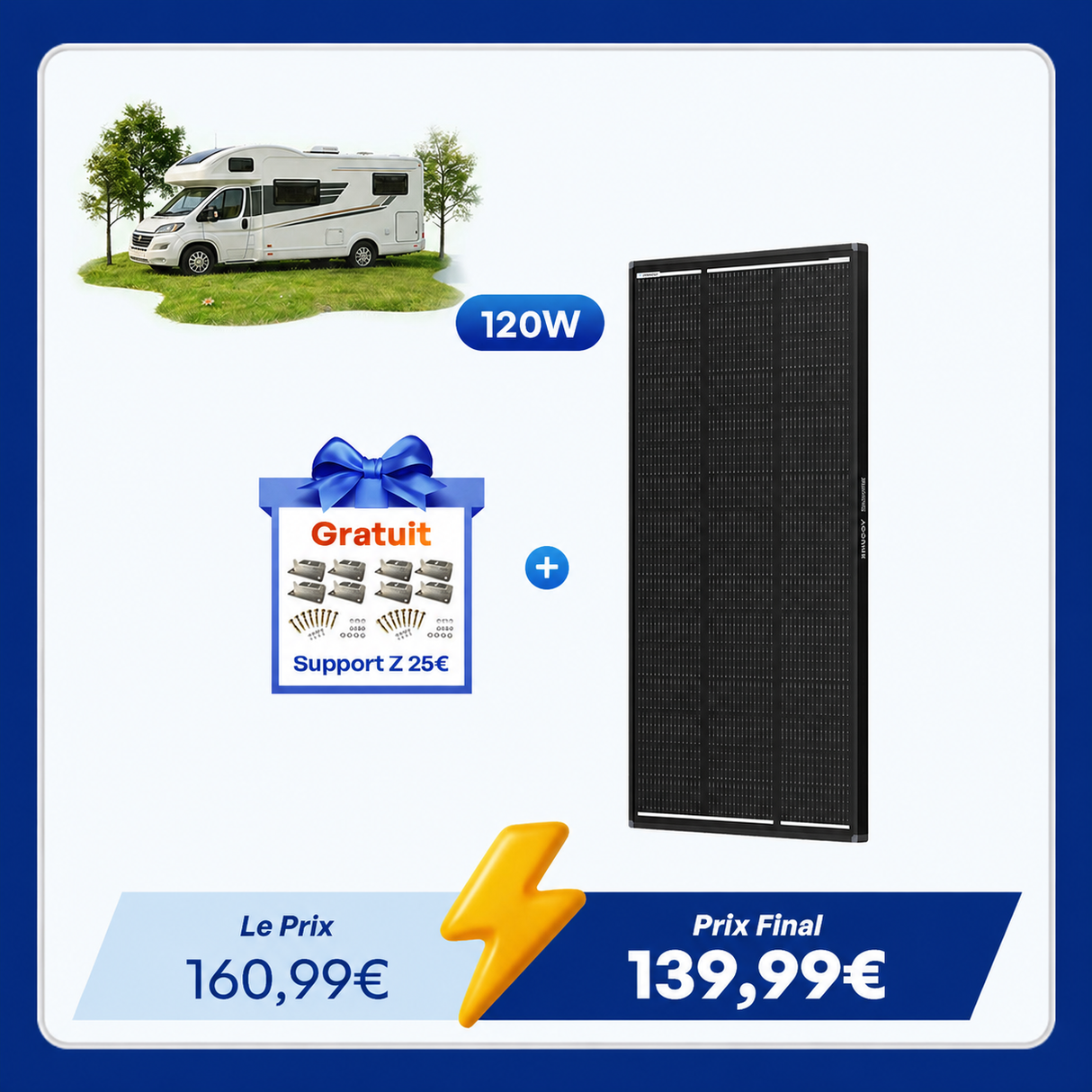 12V 200W ShadowFlux Panneau Solaire Anti-Ombrage pour Camping-Car et Système Hors Réseau