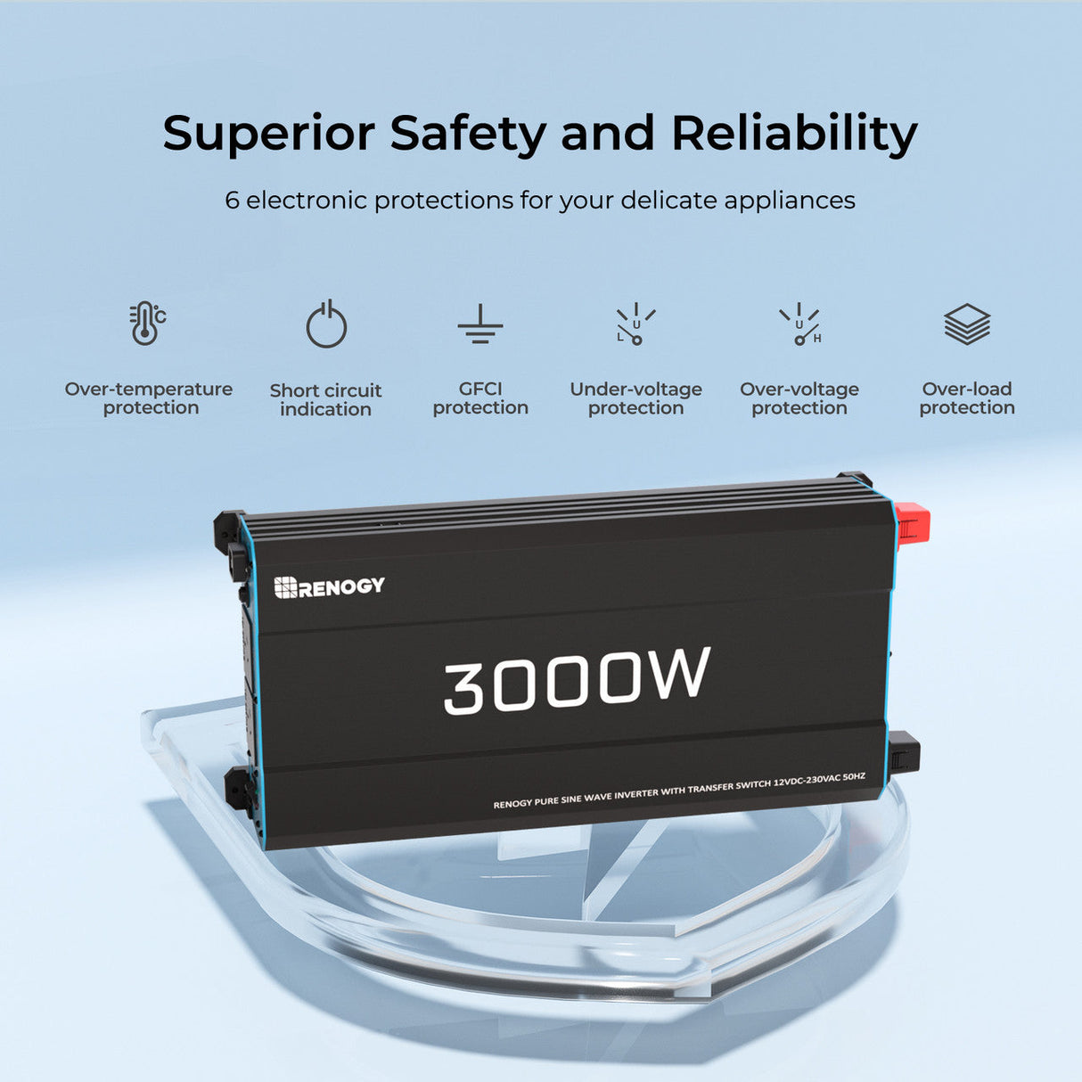 3000W 12V Pure Sine Wave DC-AC Solar Inverter for Motorhome, Campervan and Off-Grid Installation