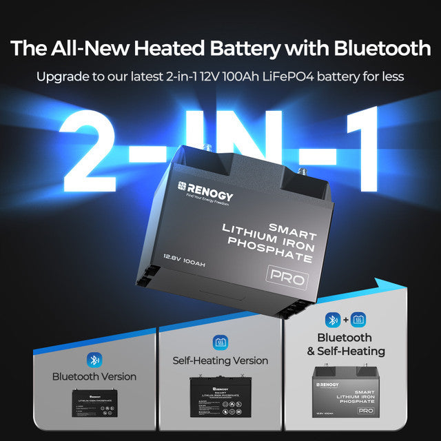 Batterie Lithium-ion (LiFePO4) 12V 100Ah Pro Deep Cycle avec Auto-Chauffage et Bluetooth