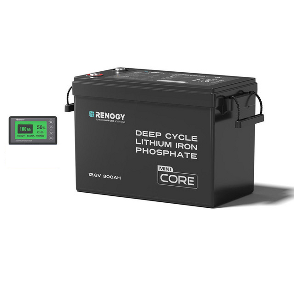 Renogy Core Mini - 12,8V 300 Ah Batterie Lithium avec 500A moniteur