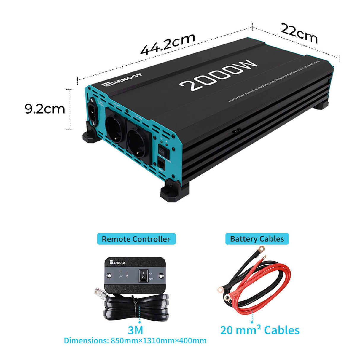 Renogy 12V 2000W Onduleur Solaire à Onde Sinusoïdale Pure DC-AC