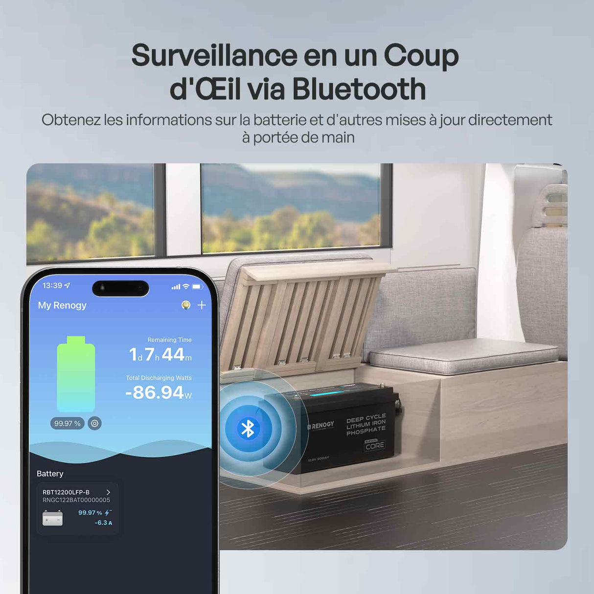 Core – 12V 200Ah Batterie Lithium avec Bluetooth