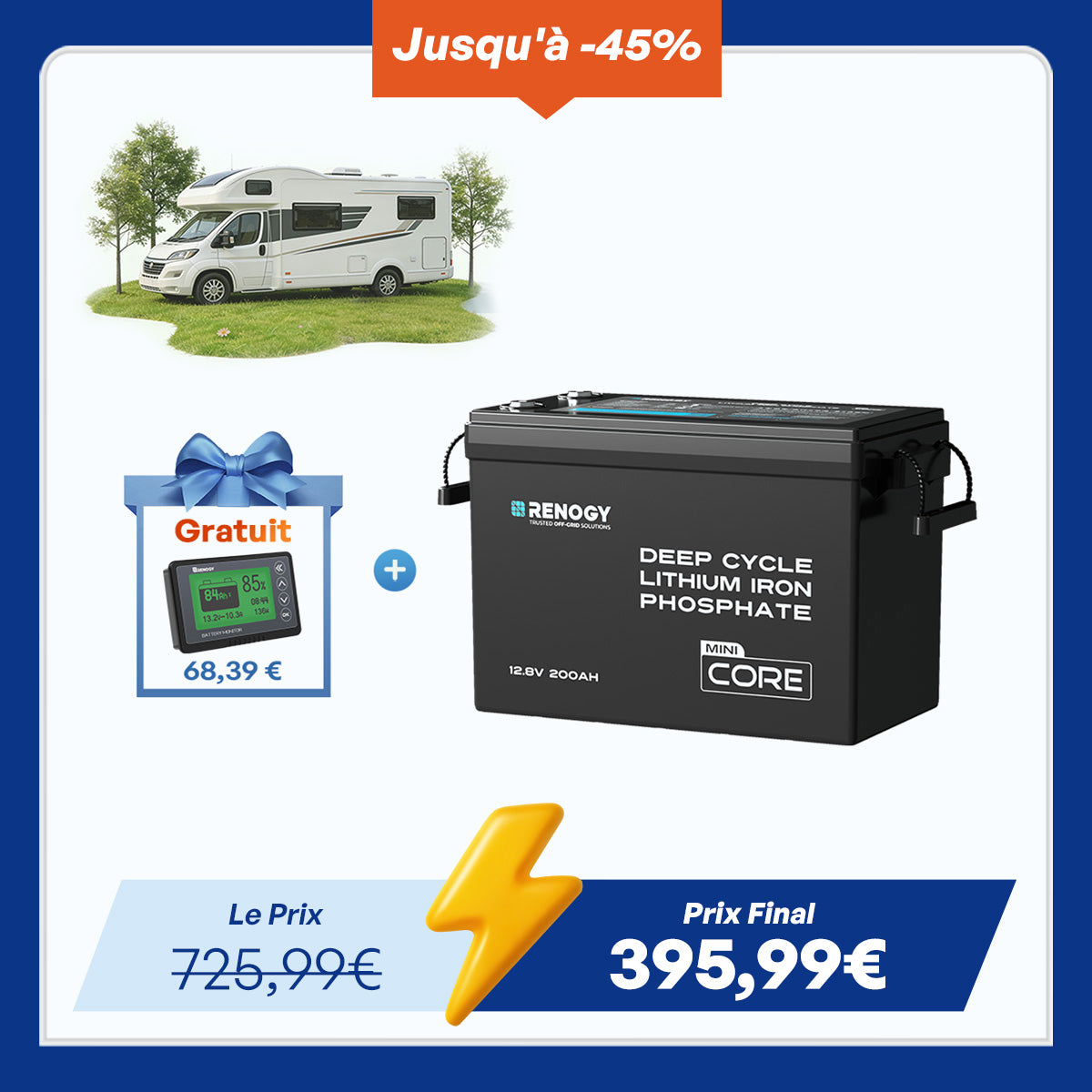Core Mini – 12,8V 200Ah Batterie Lithium Avec moniteur Camping-Car