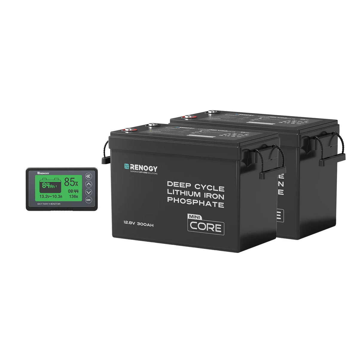 Renogy Core Mini - 12,8V 300 Ah Batterie Lithium LiFePO4 (2 Pièces) avec 500A Moniteur Gratuit