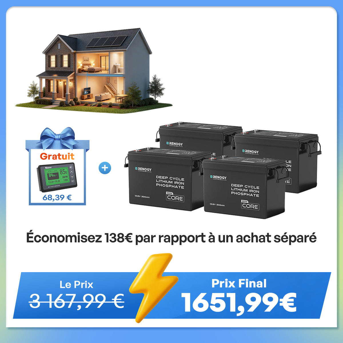 Core Mini - 12,8V 300Ah Batterie Lithium avec BMS, Puissante mais Compacte, Camping-Car, Van et Bateau