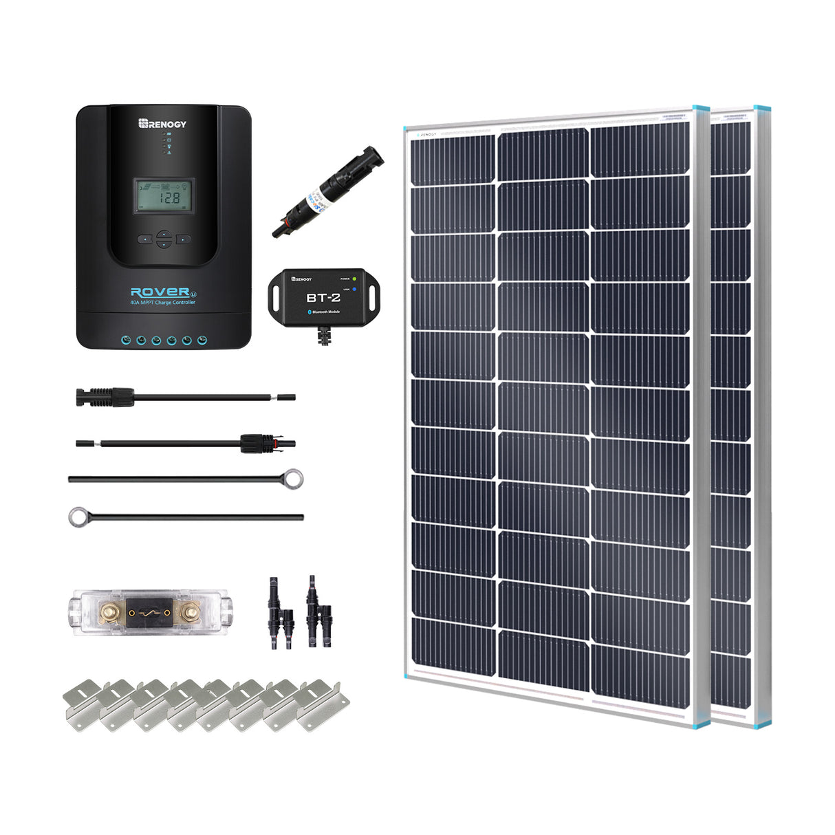 200W 12V/24V Kit Solaire Premium Monocristallin avec Contrôleur de Charge Rover 40 A