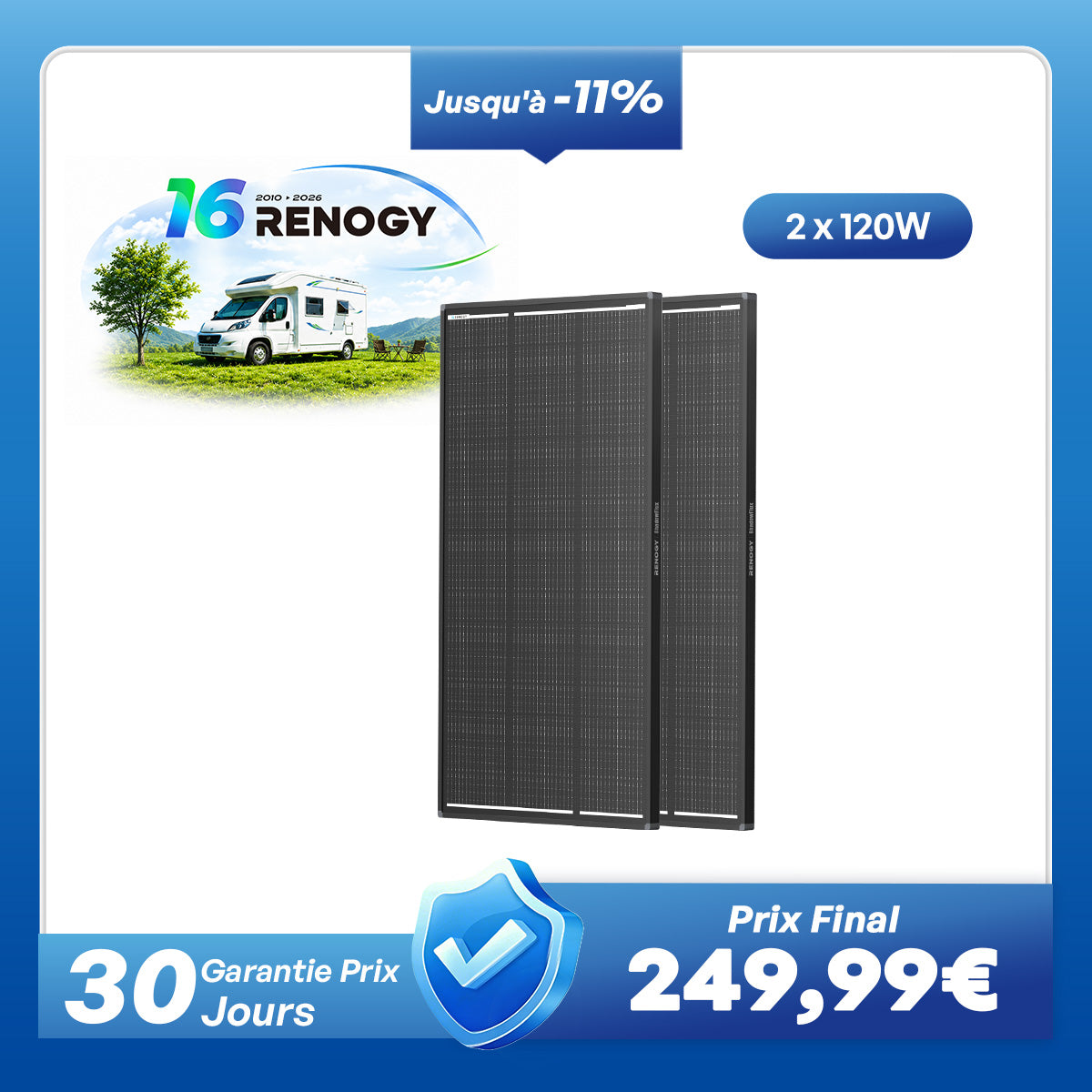12V 200W ShadowFlux Panneau Solaire Anti-Ombrage