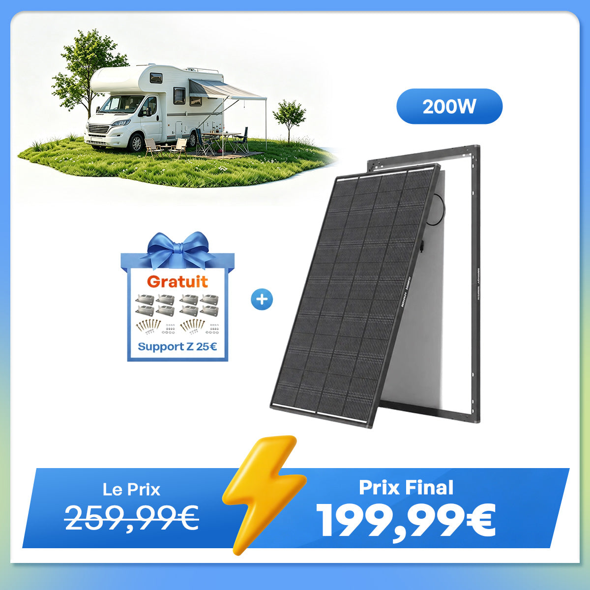 12V 200W ShadowFlux Panneau Solaire Anti-Ombrage pour Camping-Car et Système Hors Réseau