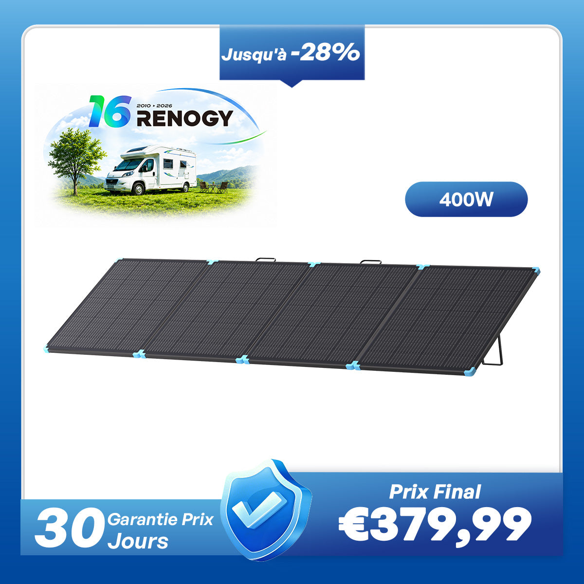 12V 400W/300W/220W/100W Valise Solaire Portable - Légère et Puissante