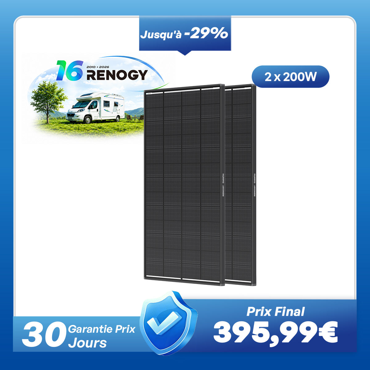 12V 200W ShadowFlux Panneau Solaire Anti-Ombrage
