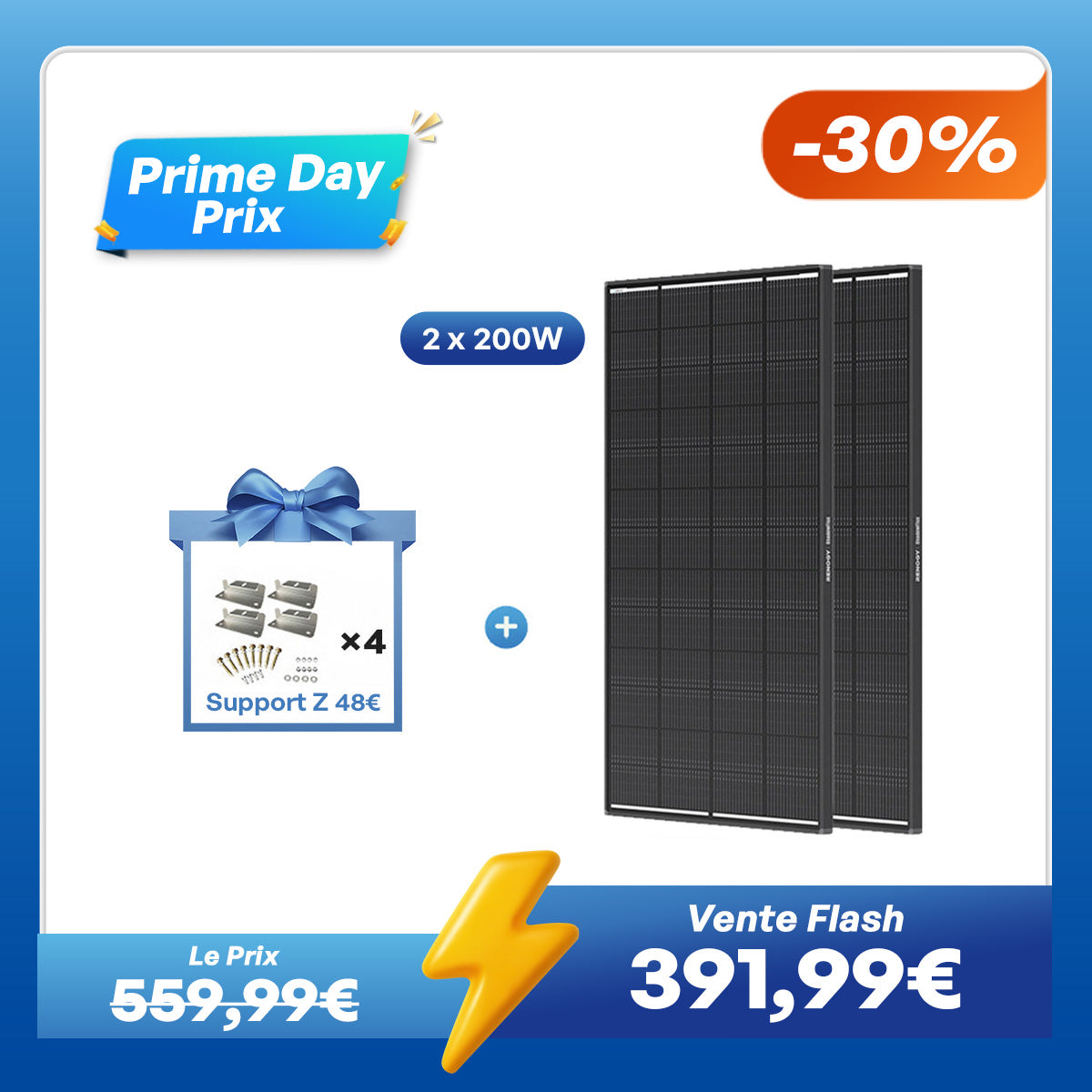 Prime Day Soldes Renogy ShadowFlux Panneau solaire 2x200W anti-ombrage