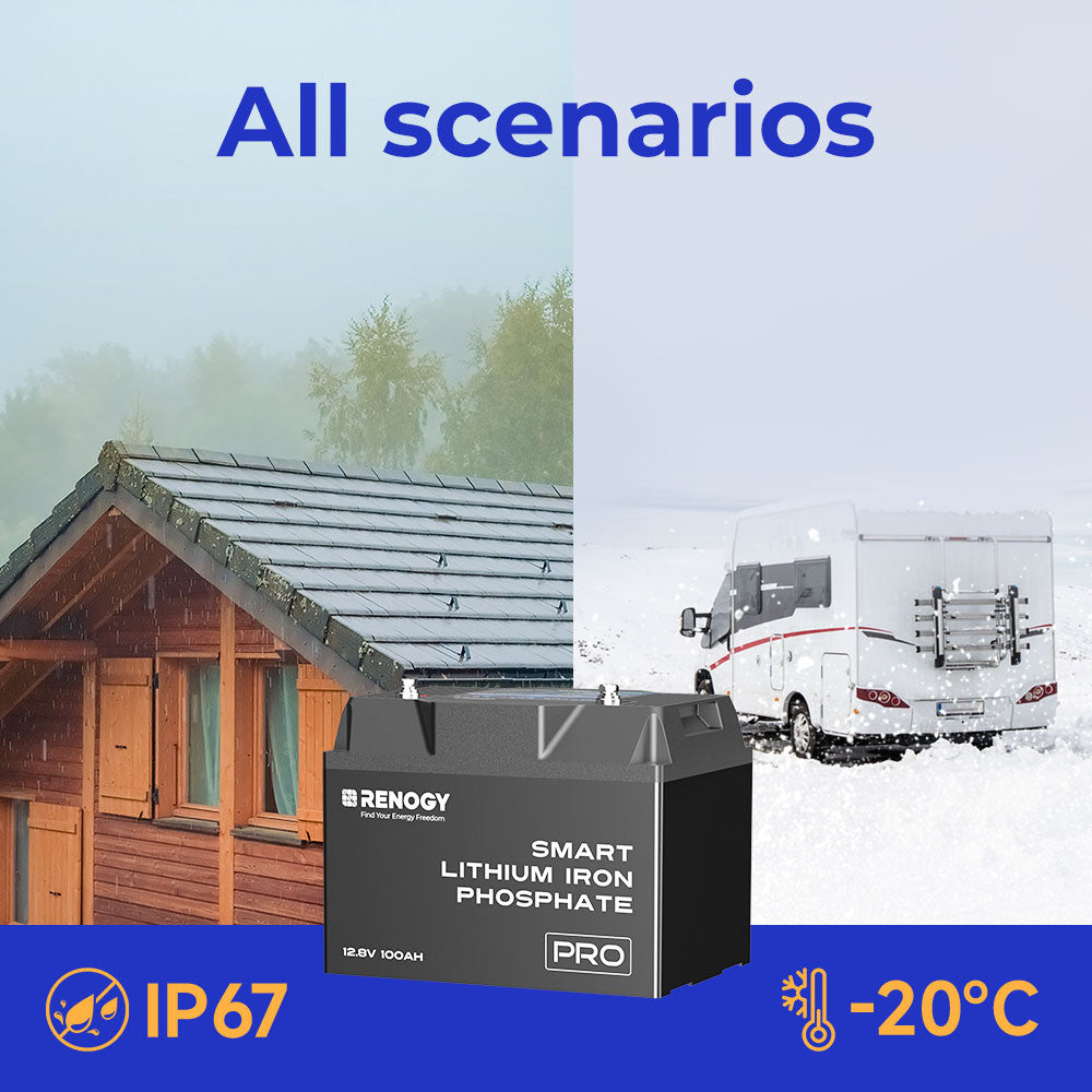 12V 100Ah Pro Deep Cycle Lithium Iron Phosphate (LiFePO4) Battery with Self-Heating and Bluetooth