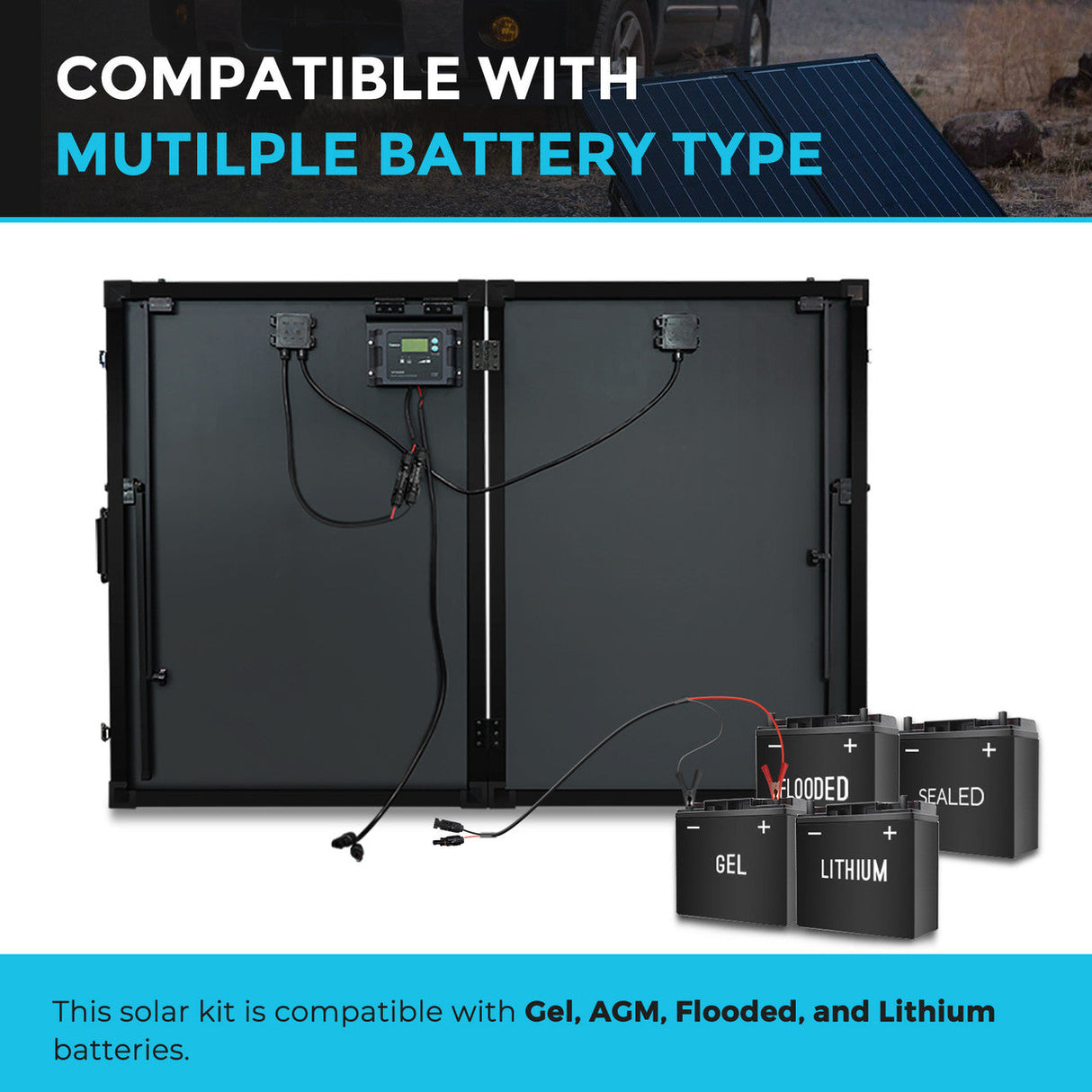 100 Watt 12 Volt Monocrystalline Foldable Solar Suitcase with Waterproof Charge Controller