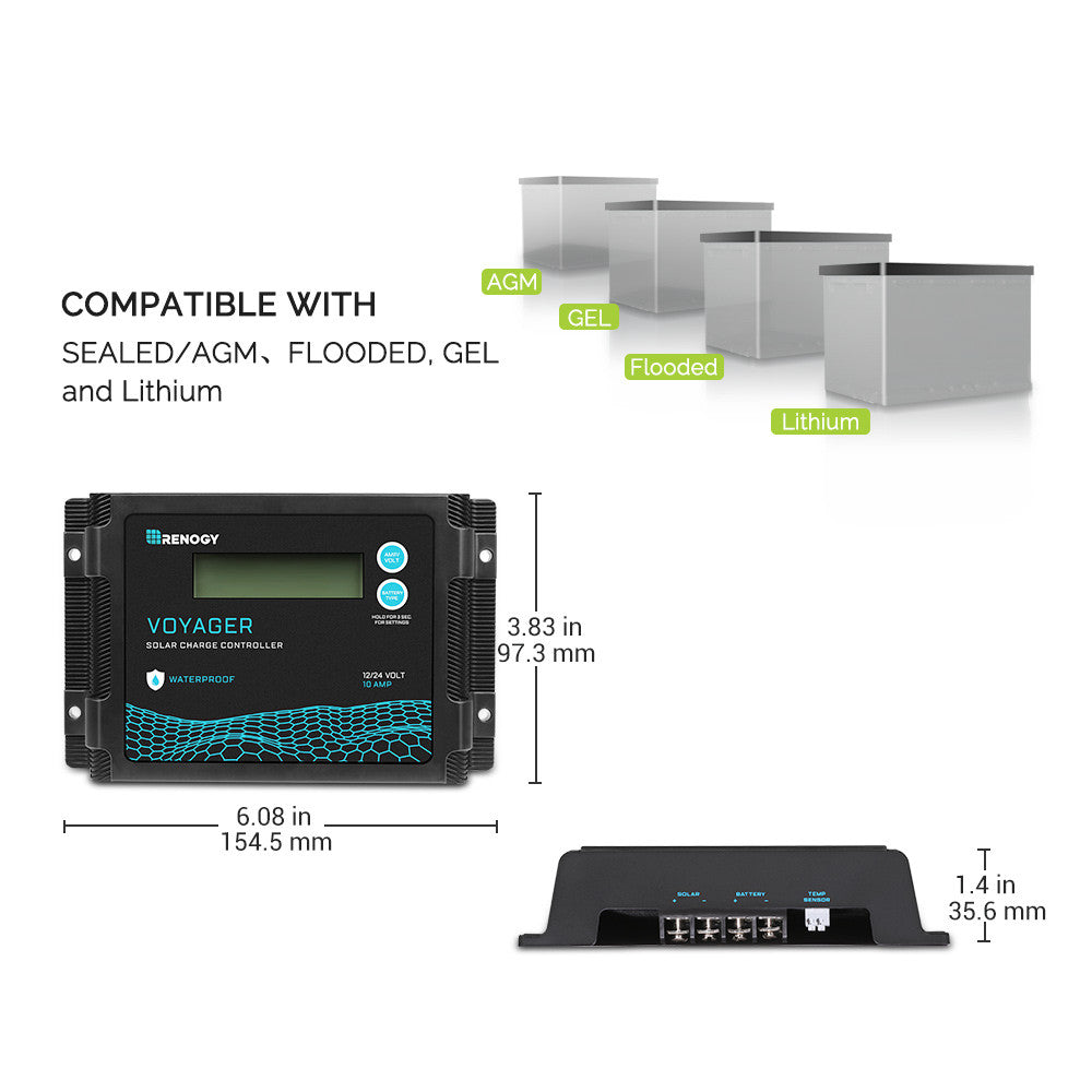 Voyager 10A PWM Waterproof Solar Charge Controller