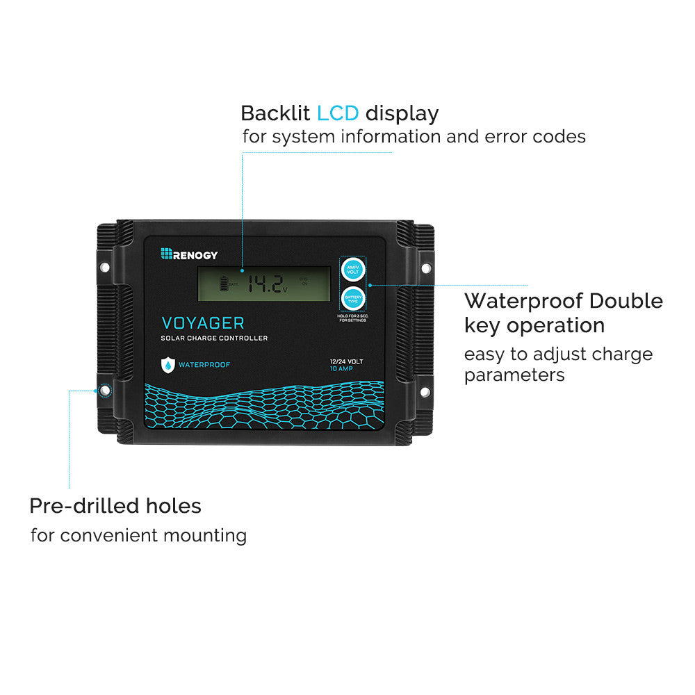 Voyager 10A PWM Waterproof Solar Charge Controller