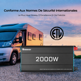 Renogy 12V 2000W Onduleur Solaire à Onde Sinusoïdale Pure DC-AC Conforme Aux Normes De Sécurité Internationales
