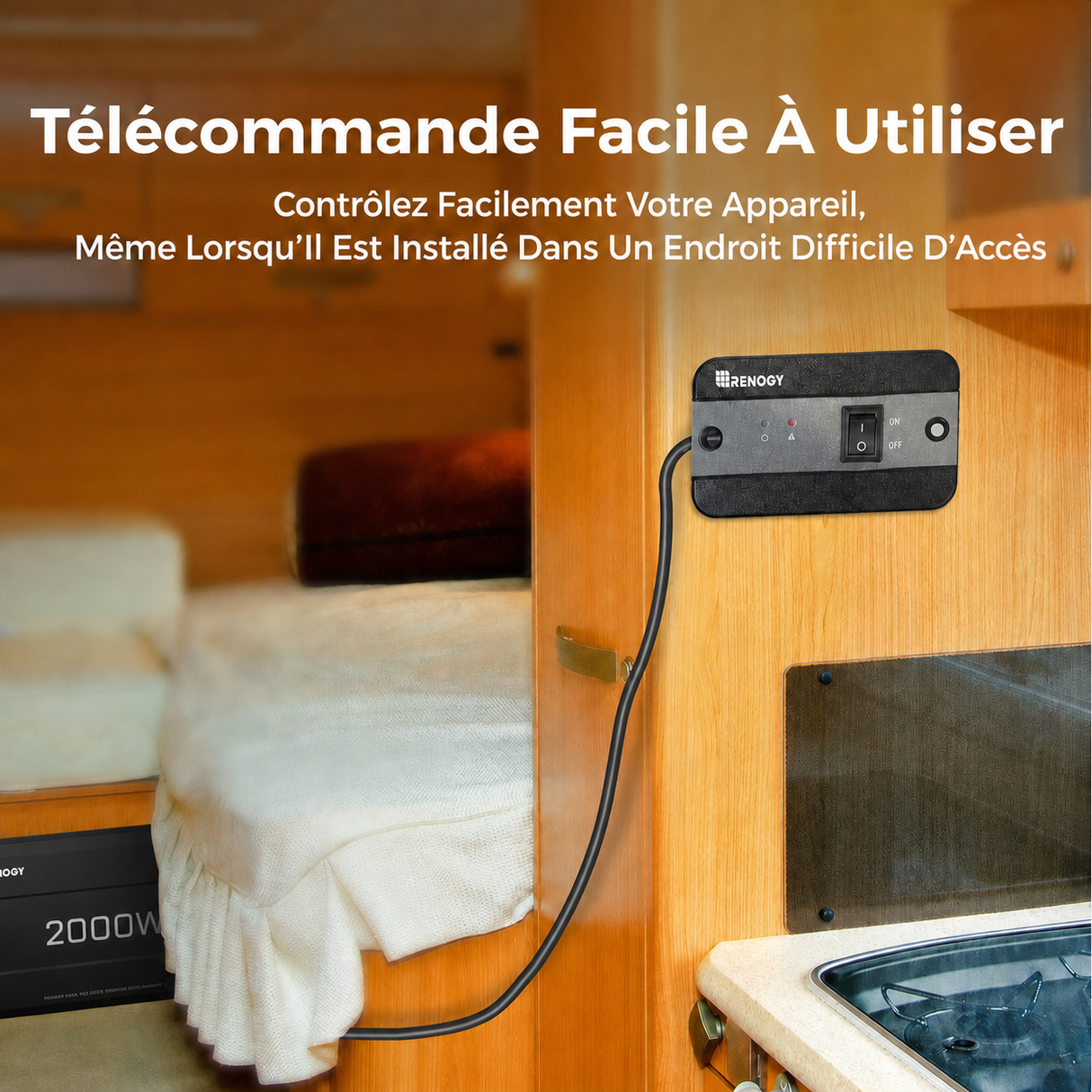 Renogy 12V 2000W Onduleur Solaire à Onde Sinusoïdale Pure DC-AC Contrôlez Facilement Votre Appareil