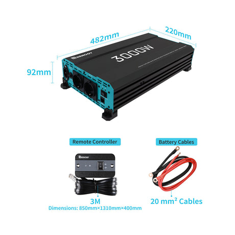 12V 3000W Onduleur Solaire DC-AC à Onde Sinusoïdale Pure pour Camping-Car, Van et Bateau