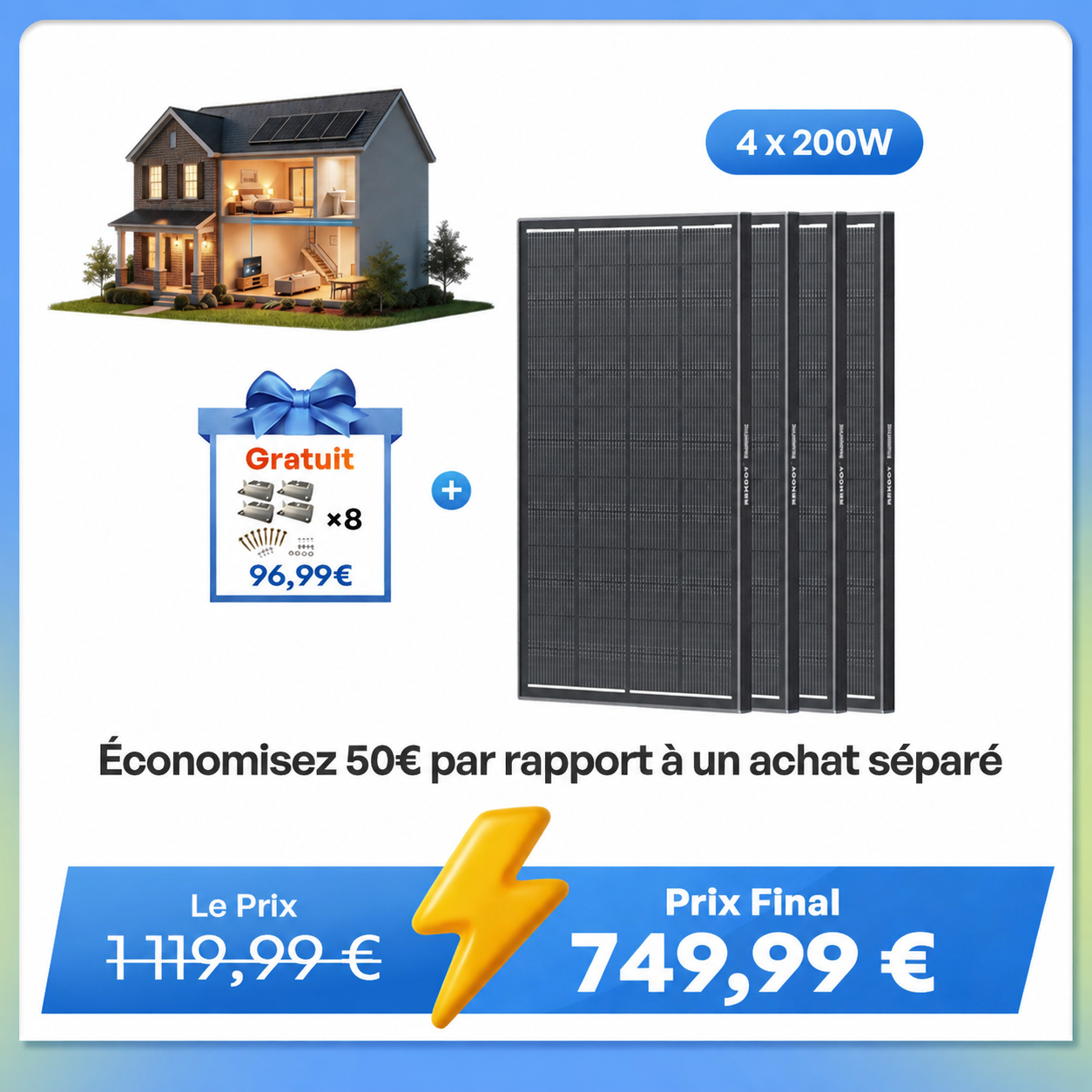 12V 200W ShadowFlux Panneau Solaire Anti-Ombrage pour Camping-Car et Système Hors Réseau