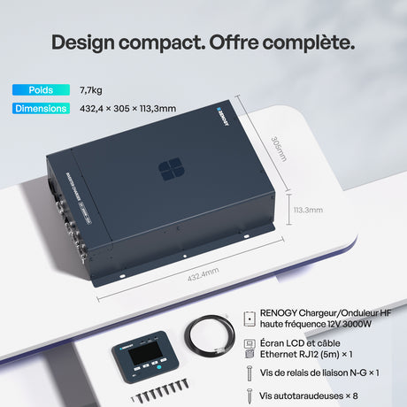 Core - 12V 3000W Onduleur Hybride Onde Sinusoïdale Pure, Haute Fréquence Off-Grid