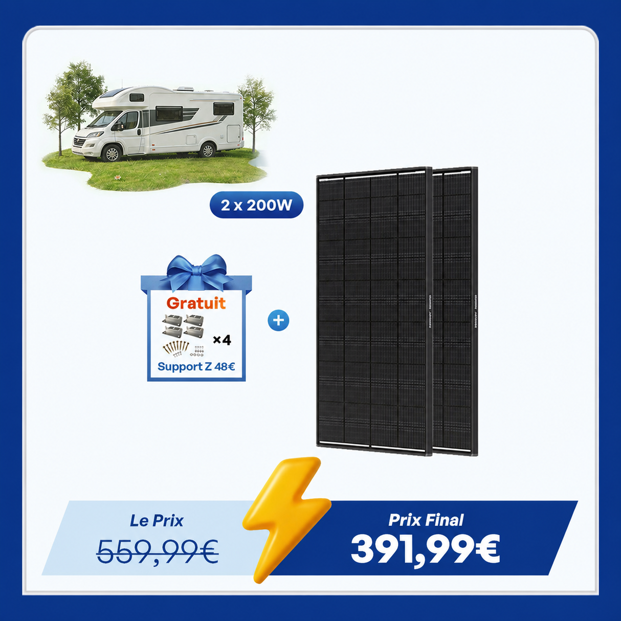 12V 200W ShadowFlux Panneau Solaire Anti-Ombrage pour Camping-Car et Système Hors Réseau