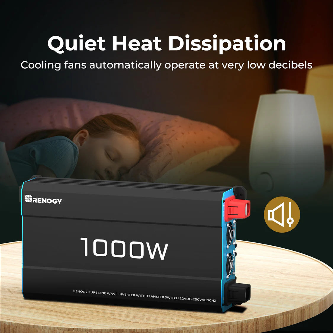 12V 1000W Onduleur Solaire DC-AC à Onde Sinusoïdale Pure, Idéal pour Camping-Car, Van Aménagé et Systèmes Hors Réseau