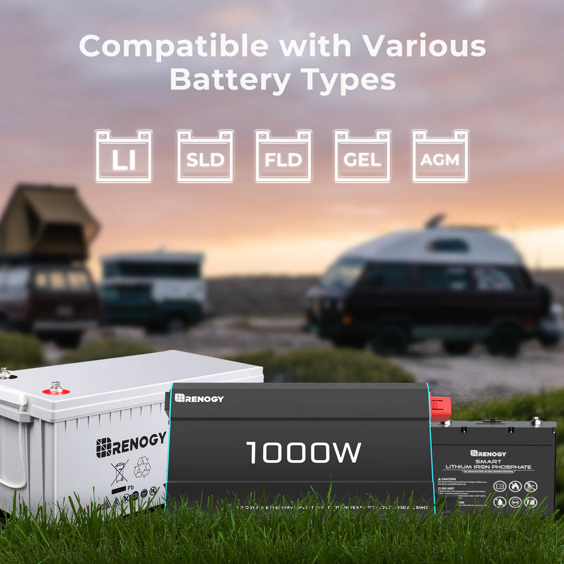 12V 1000W Onduleur Solaire DC-AC à Onde Sinusoïdale Pure, Idéal pour Camping-Car, Van Aménagé et Systèmes Hors Réseau