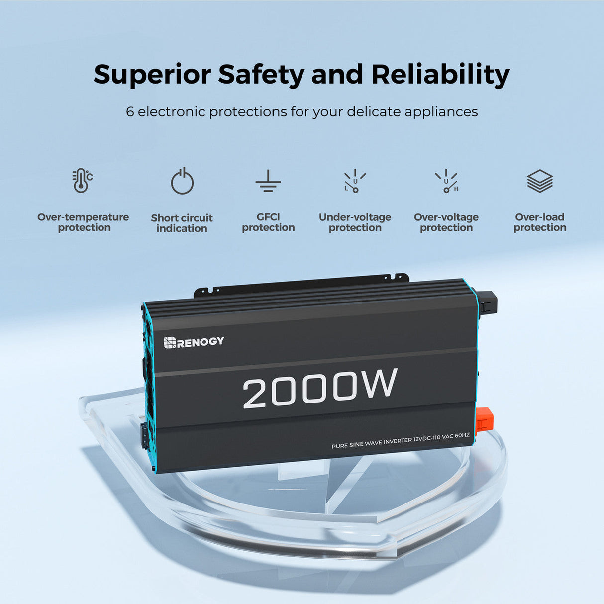 Onduleur solaire 2000W 12V onde sinusoïdale pure DC-AC pour camping-car, van aménagé et installation hors réseau