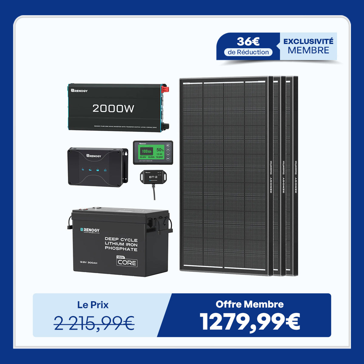 3,84 kWh Kit Énergie Camping-Car & Jardin | Panneau Solaire 3x200W & 300Ah Batterie Lithium