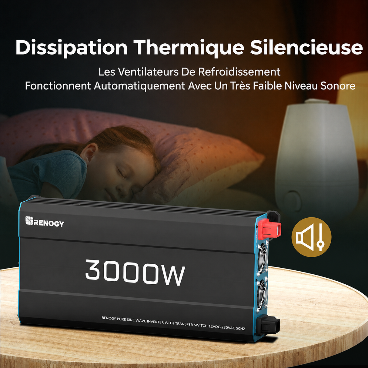 Renogy 12V 3000W Onduleur Solaire DC-AC avec Dissipation Thermique Silencieuse