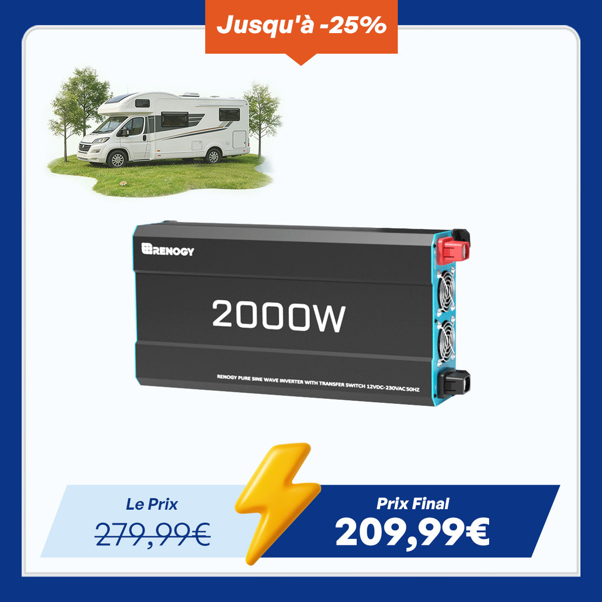 Renogy 12V 2000W Onduleur Solaire Camping-Car
