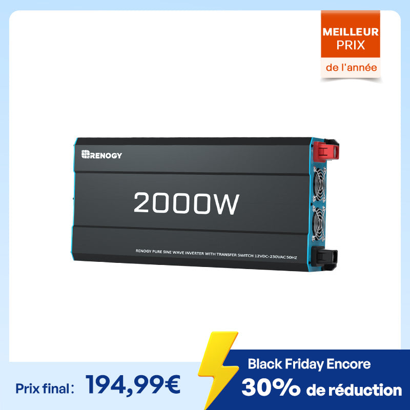 Onduleur solaire 2000W 12V onde sinusoïdale pure DC-AC pour camping-car, van aménagé et installation hors réseau