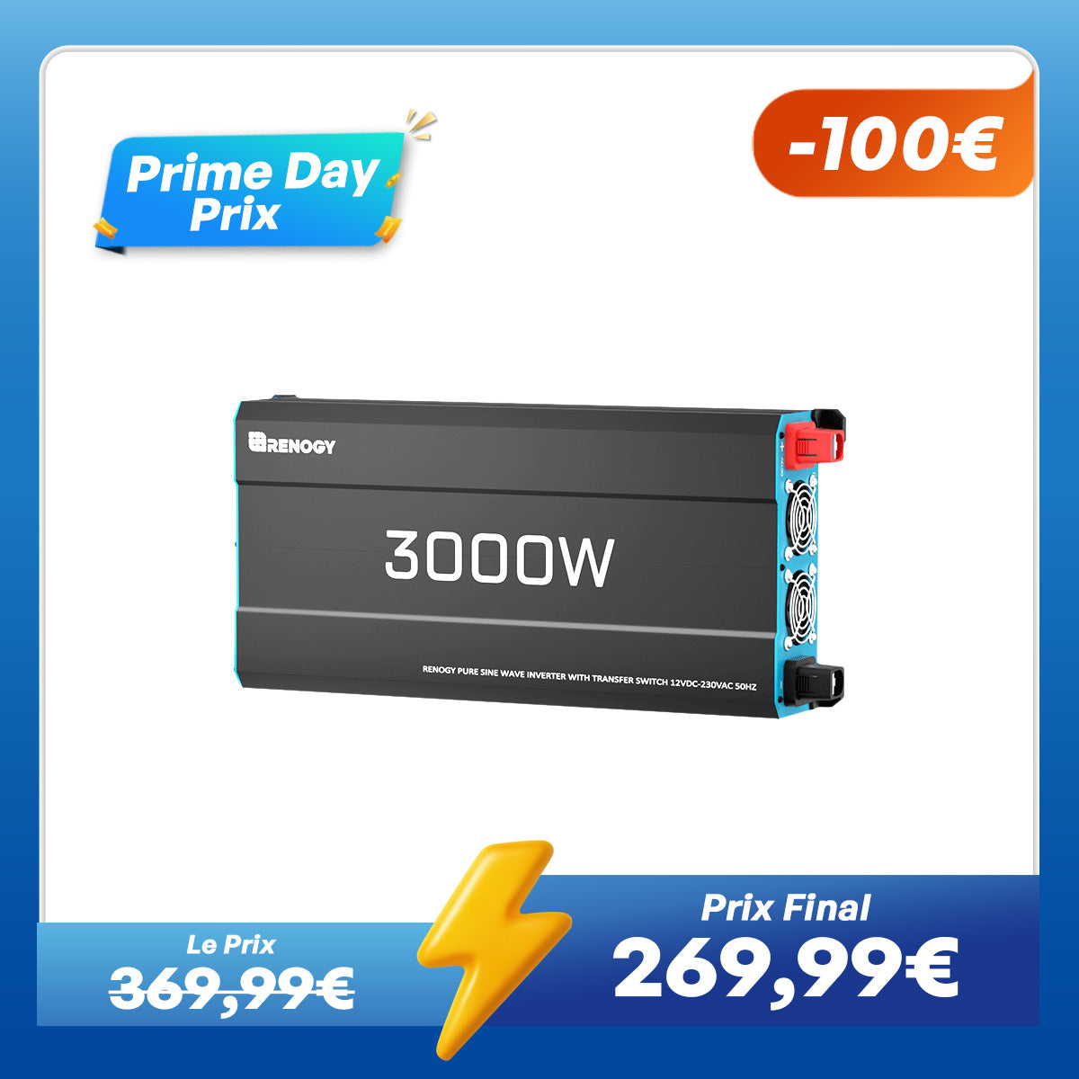 12V 3000W Onduleur Solaire DC-AC à Onde Sinusoïdale Pure pour Camping-Car, Van et Jardin