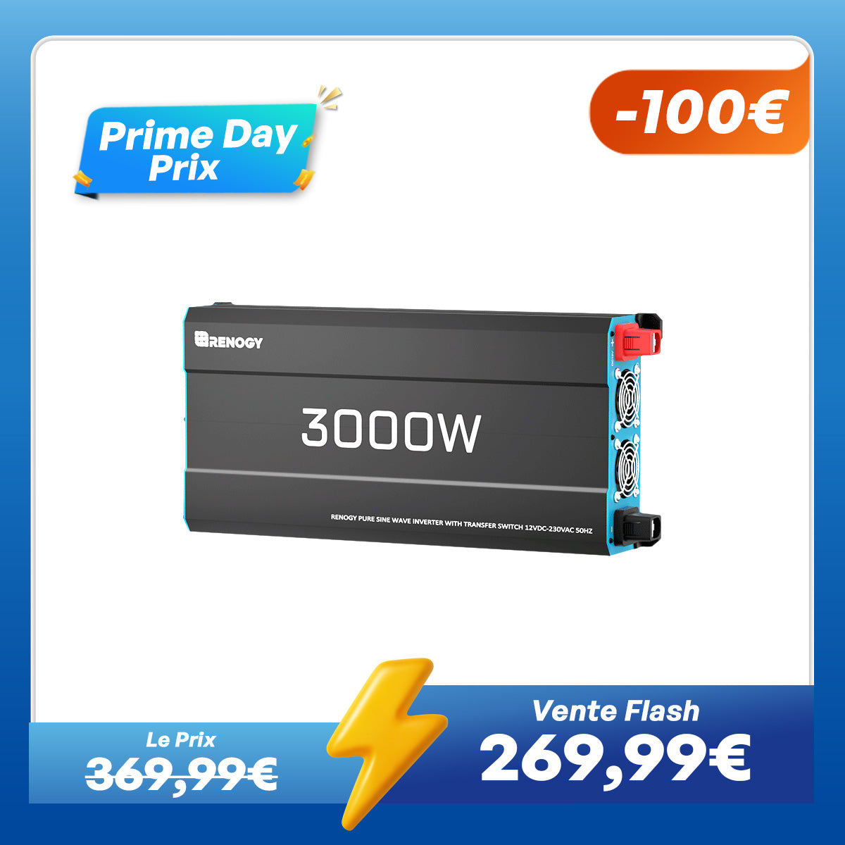 12V 3000W Onduleur Solaire DC-AC à Onde Sinusoïdale Pure pour Camping-Car, Van et Jardin