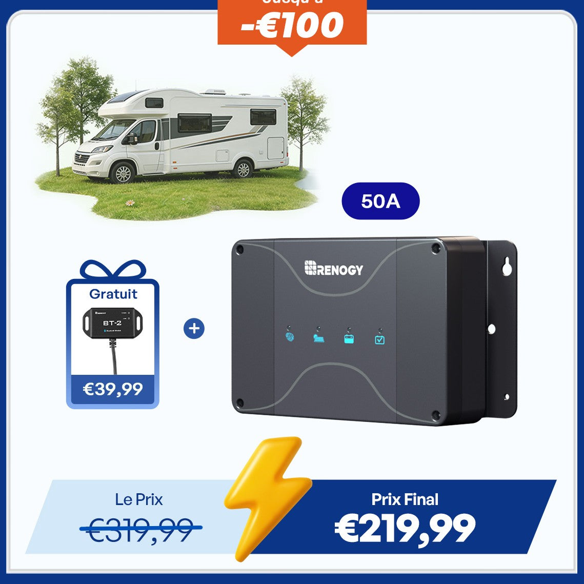 12V 50A Chargeur de Batterie DC-DC avec MPPT pour Batteries LiFePO4, Plomb-Acide, SLA, Gel, AGM