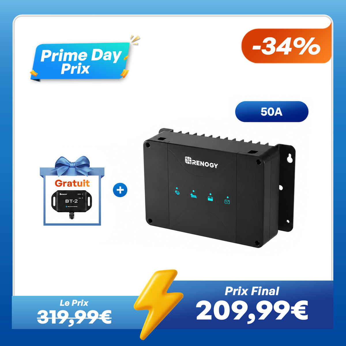 12V 50A Chargeur de Batterie DC-DC avec MPPT pour Batteries LiFePO4, Plomb-Acide, SLA, Gel, AGM