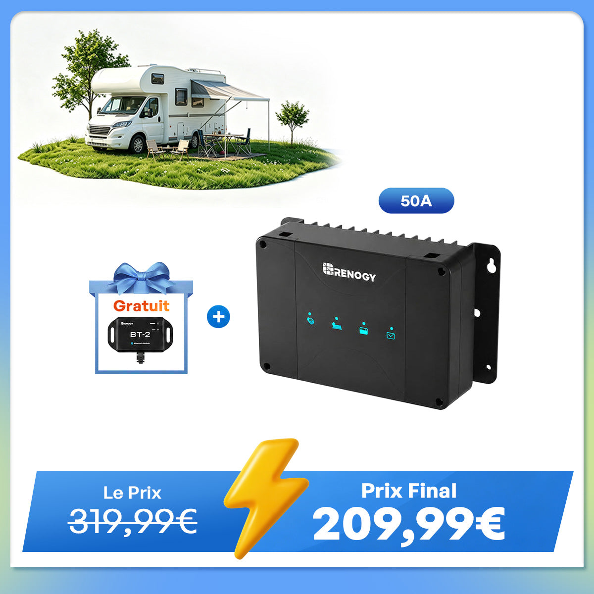 12V 50A Chargeur de Batterie DC-DC avec MPPT pour Batteries LiFePO4, Plomb-Acide, SLA, Gel, AGM