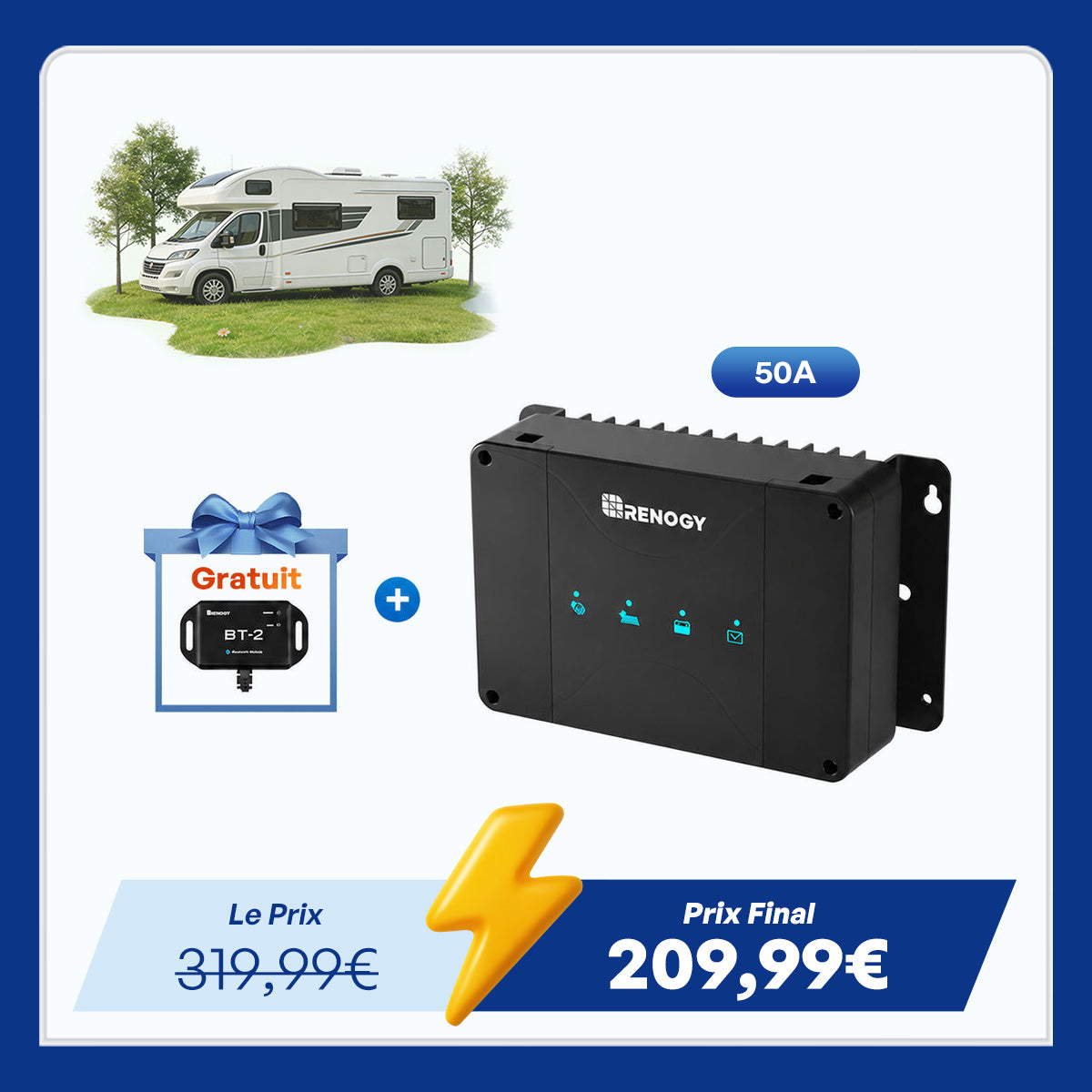 12V 50A Chargeur de Batterie DC-DC avec MPPT pour Batteries LiFePO4, Plomb-Acide, SLA, Gel, AGM