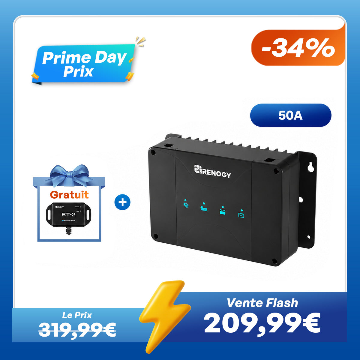 12V 50A Chargeur de Batterie DC-DC avec MPPT pour Batteries LiFePO4, Plomb-Acide, SLA, Gel, AGM