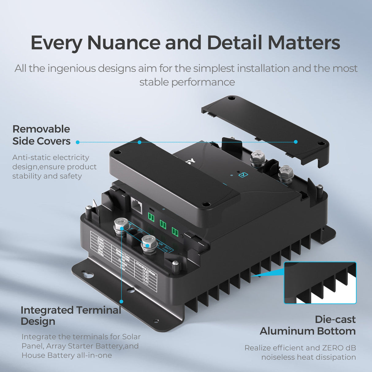 Chargeur de batterie DC-DC 12V 50A avec MPPT pour batteries LiFePO4, Plomb-Acide, SLA, Gel, AGM