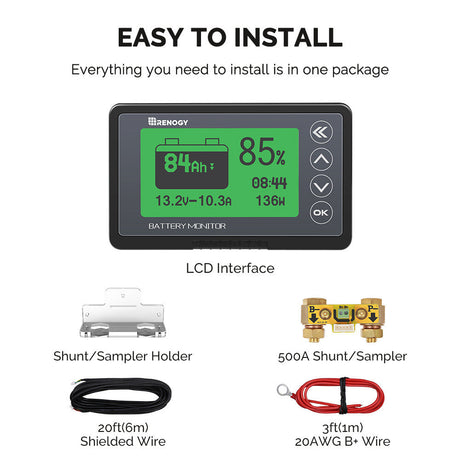 500A Battery Monitor with Shunt/Sampler (Coulomb meter)