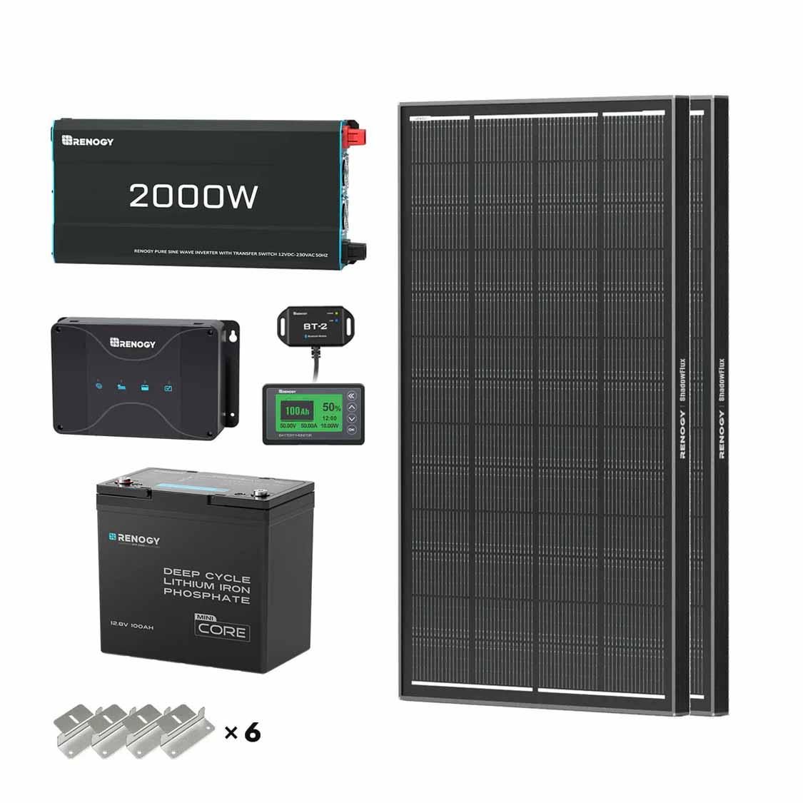 1,28kWh Kits d'Énergie Off-Grid Système | 100Ah Batterie Lithium, 2000W Onduleur Solaire