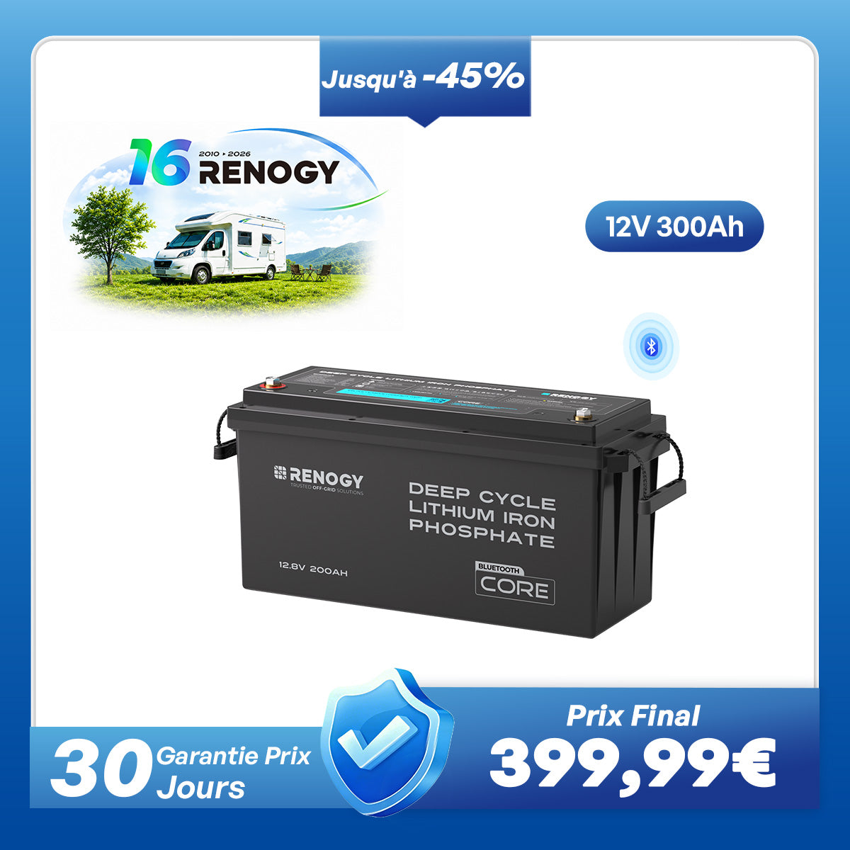 Core – 12V 200Ah Batterie Lithium avec Bluetooth