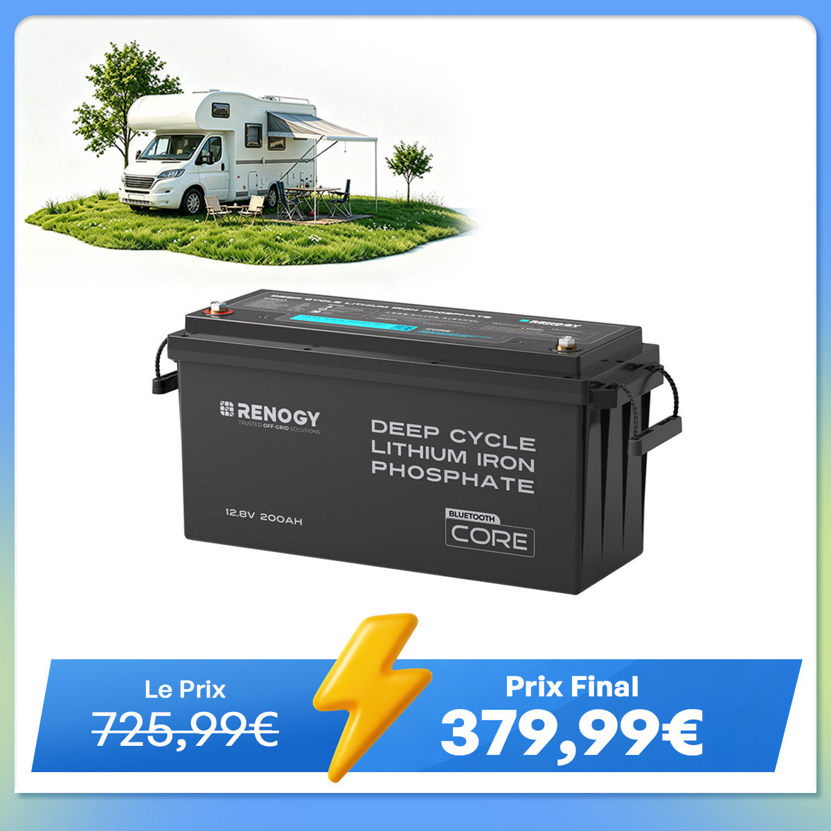 Core – 12V 200Ah Batterie Lithium avec Bluetooth