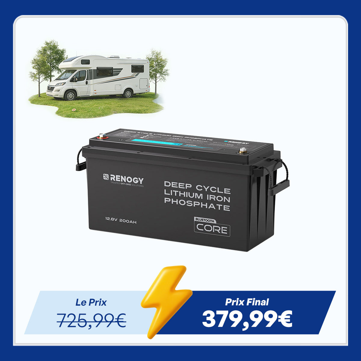 Core – 12V 200Ah Batterie Lithium avec Bluetooth