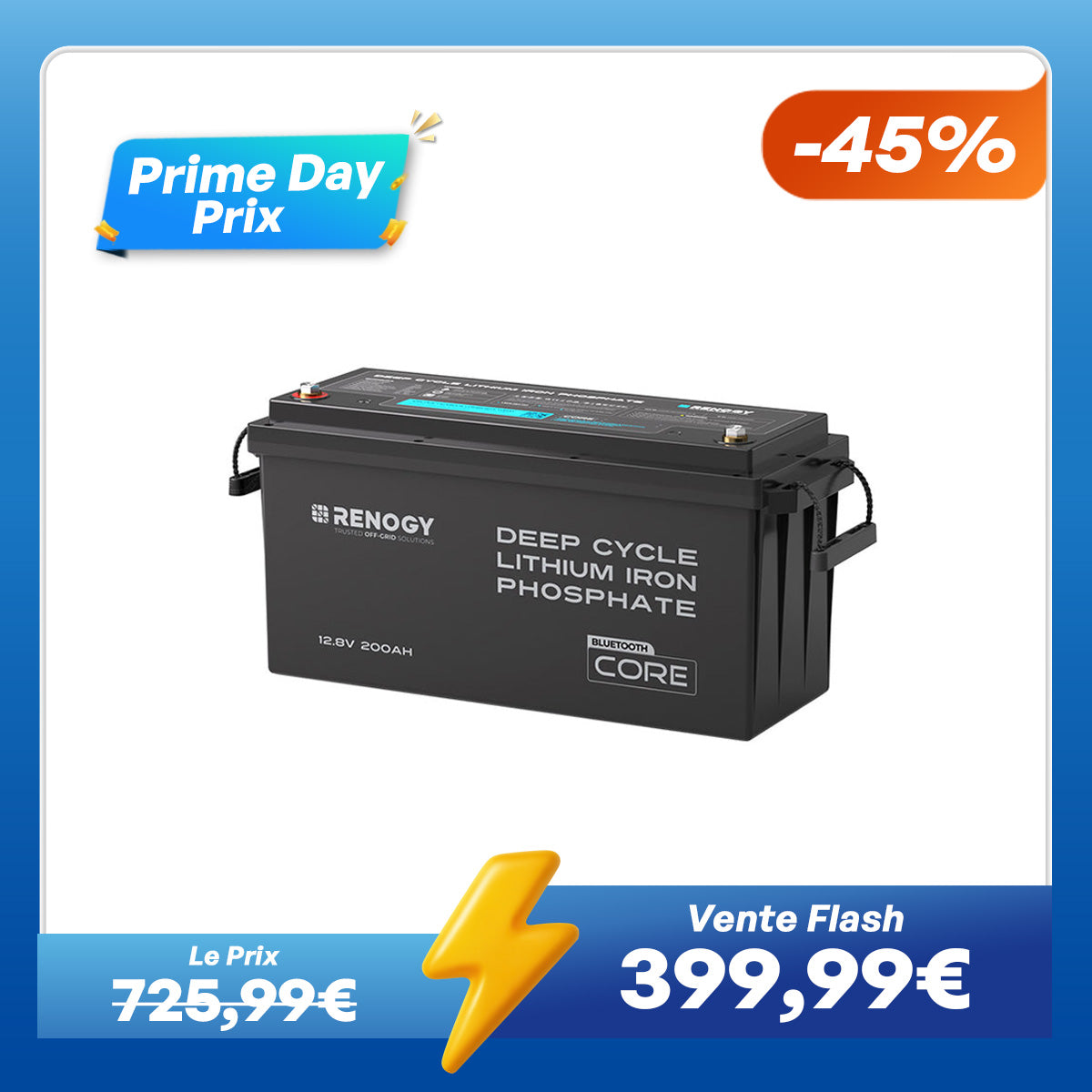 Core – 12V 200Ah Batterie Lithium avec Bluetooth