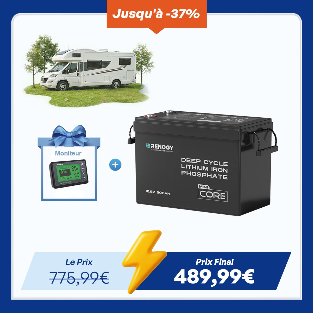Core Mini - 12,8V 300Ah Batterie Lithium avec BMS, Puissante mais Compacte, Camping-Car, Van et Bateau